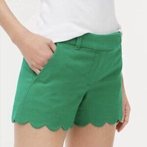 NWT J Crew Scallop Hem Linen Emerald Green Shorts Sz 6